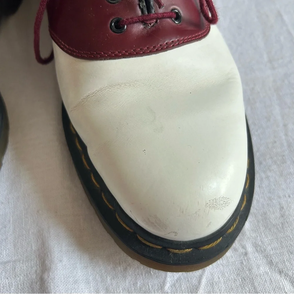 Dr. Martens | White and Burgundy Oxford Style Lace Up Shoes - Picture 4 of 16